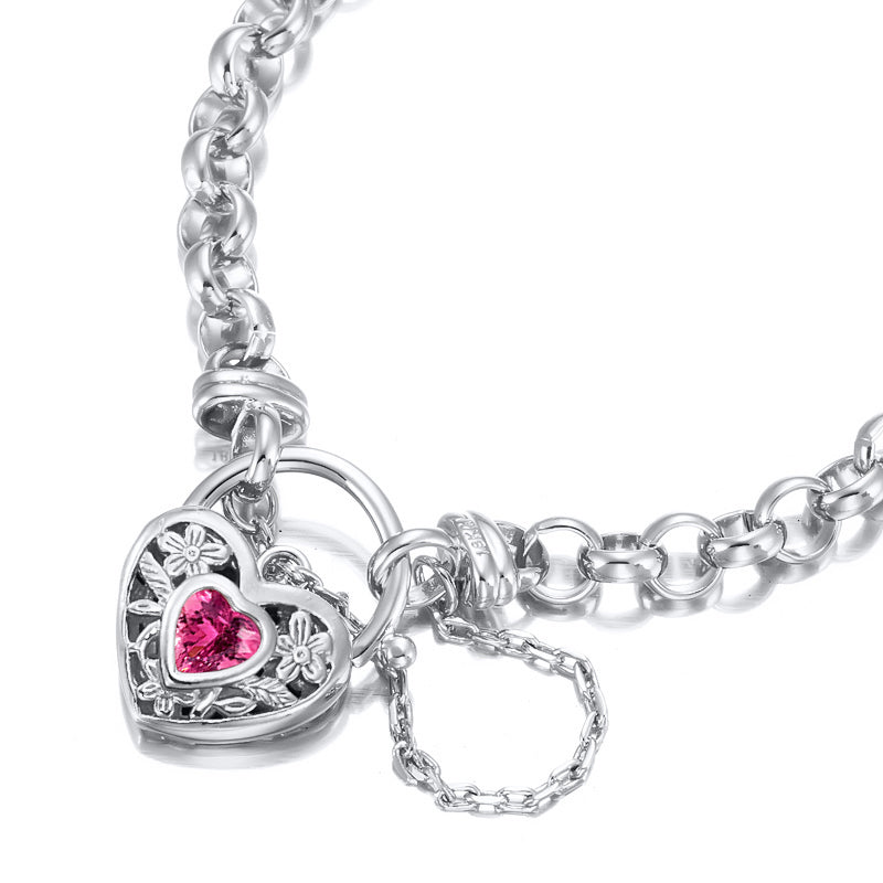925 Sterling Silver Plated 6mm Belcher Chain Bracelet with a Pink Filigree Locket - USA Made-1